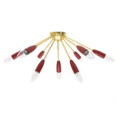 Nine-Arm Brass Sputnik Flush Mount, circa 1960 1