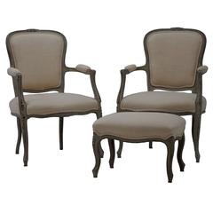 19th Century Rustic Linen Antique French Louis XV Style Armchairs (Pair) 6