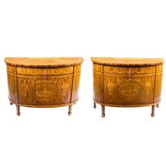 Pair of Satinwood Demilune Cabinets Commodes, Early 20th Century