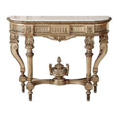 19th Century Louis XVI Grand Hand-Carved Giltwood Marble-Top Console, ca. 1880s