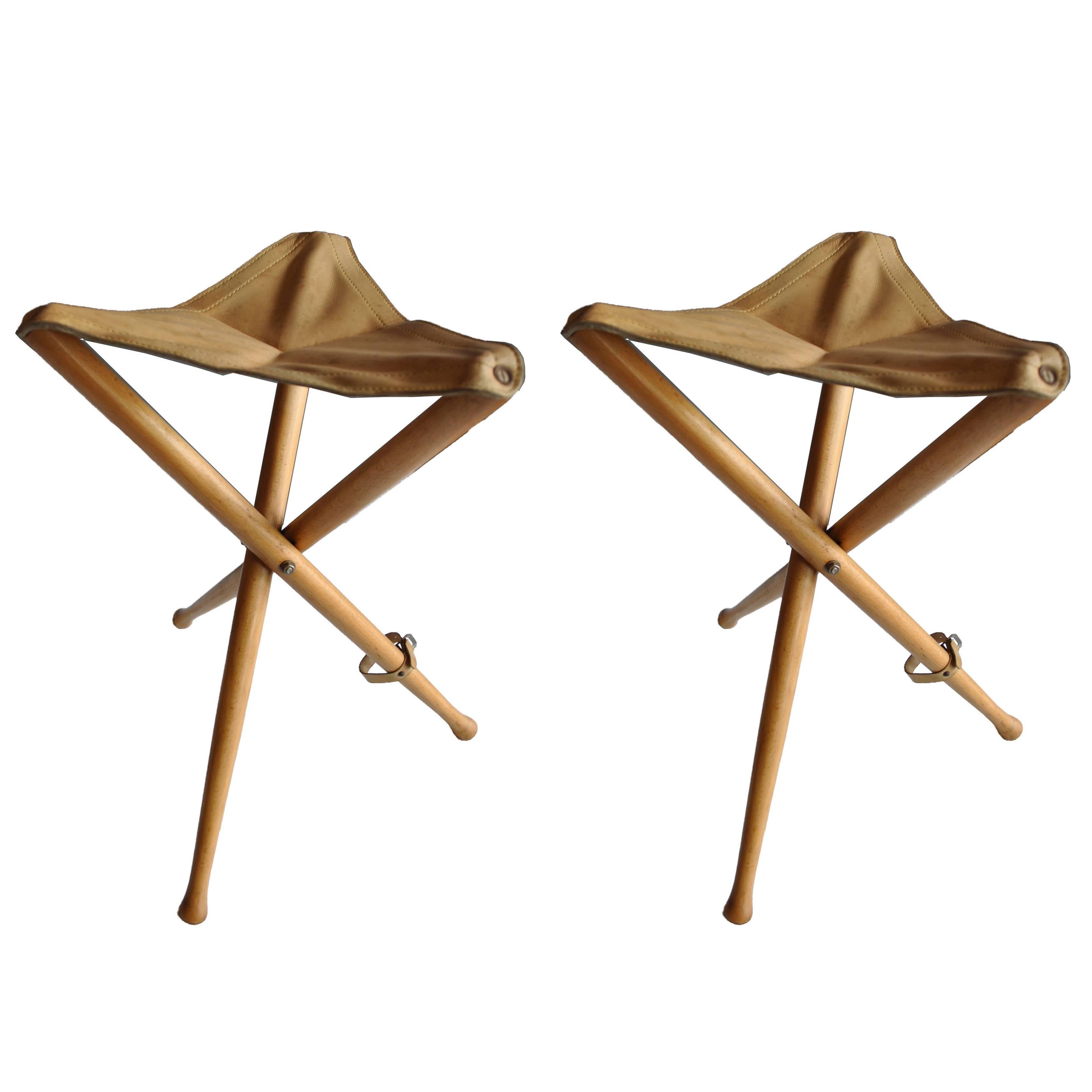 Pair of Campaign Folding Tripod Stools