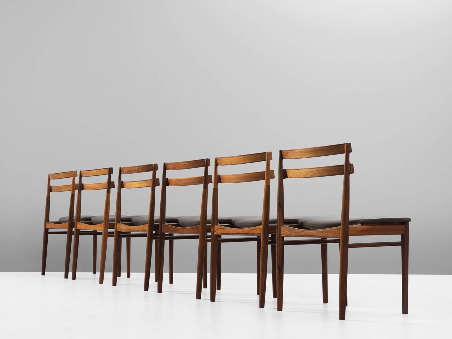 Scandinavian Modern Set of Six Reupholstered Danish Dining Chairs in Rosewood