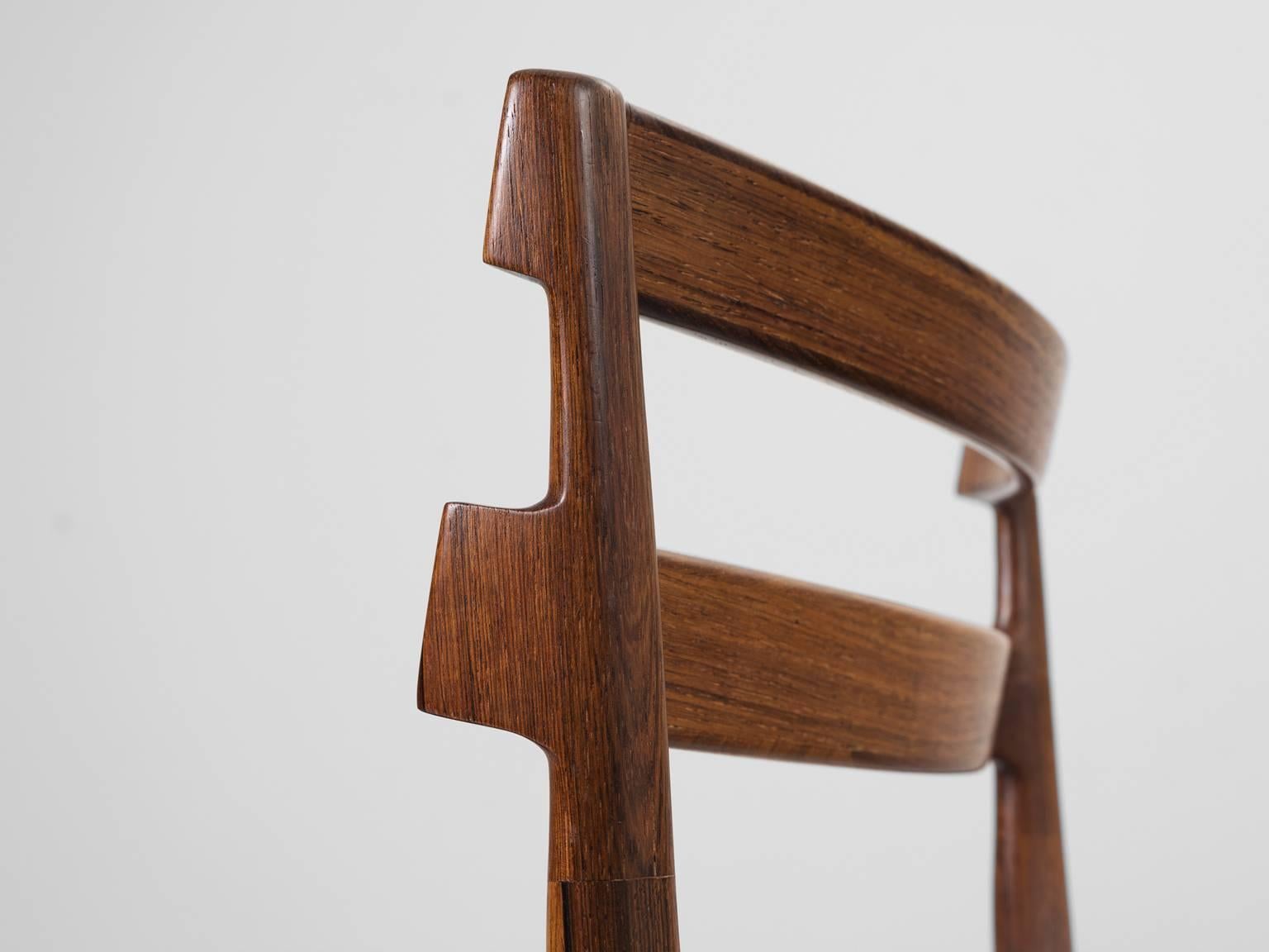 Leather Set of Six Reupholstered Danish Dining Chairs in Rosewood