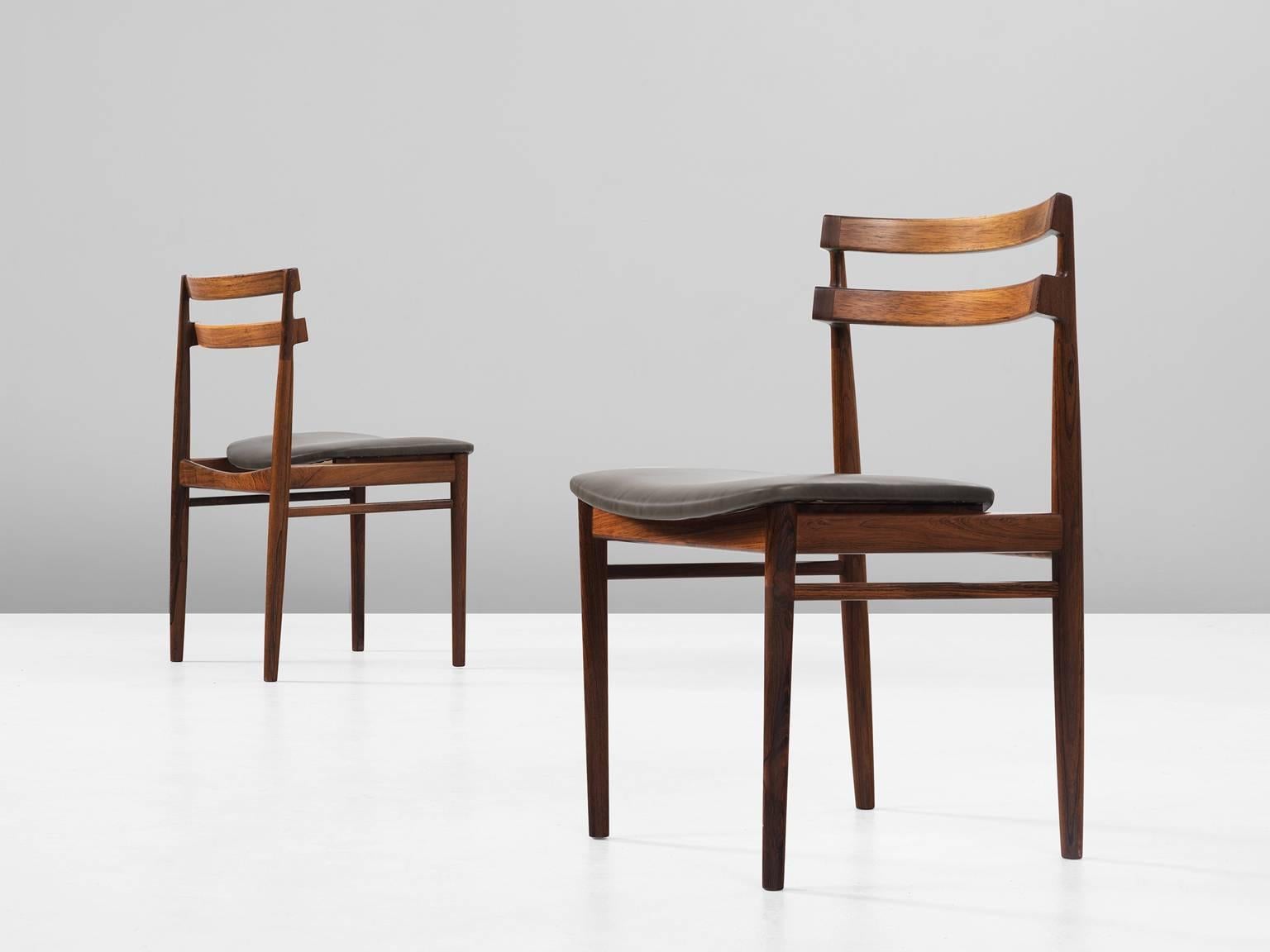 Set of Six Reupholstered Danish Dining Chairs in Rosewood In Excellent Condition In Waalwijk, NL