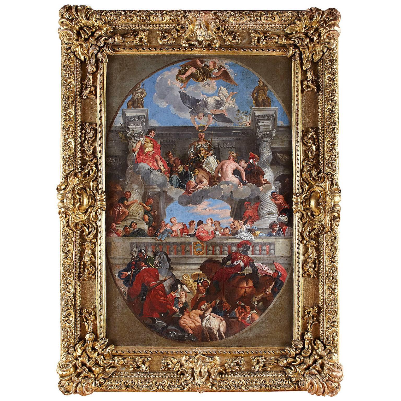 Olio su tela del XVIII-XIX secolo "Il trionfo di Venezia" dopo Paolo Veronese