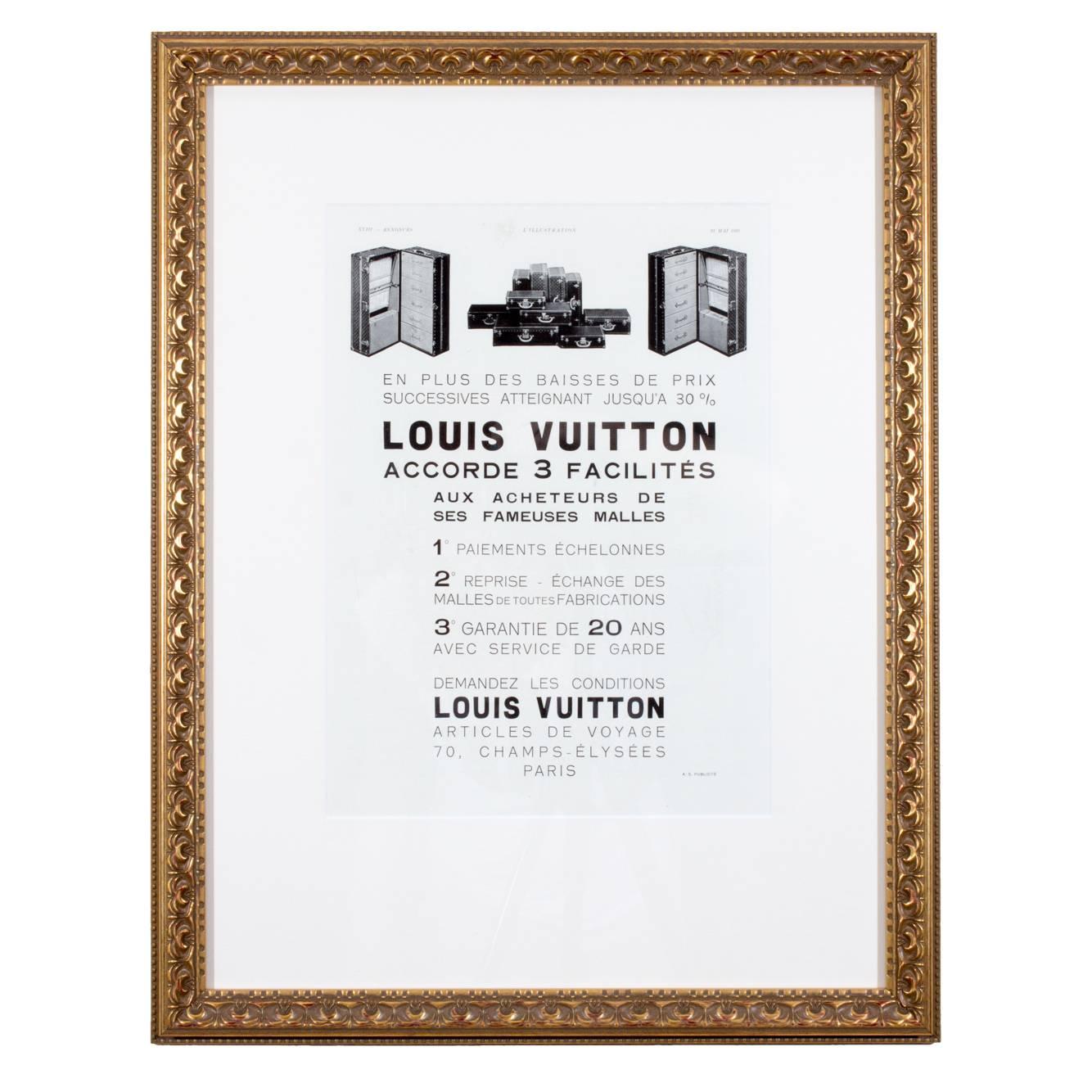 Original French Louis Vuitton Luggage Print Ad Framed from the 1930's