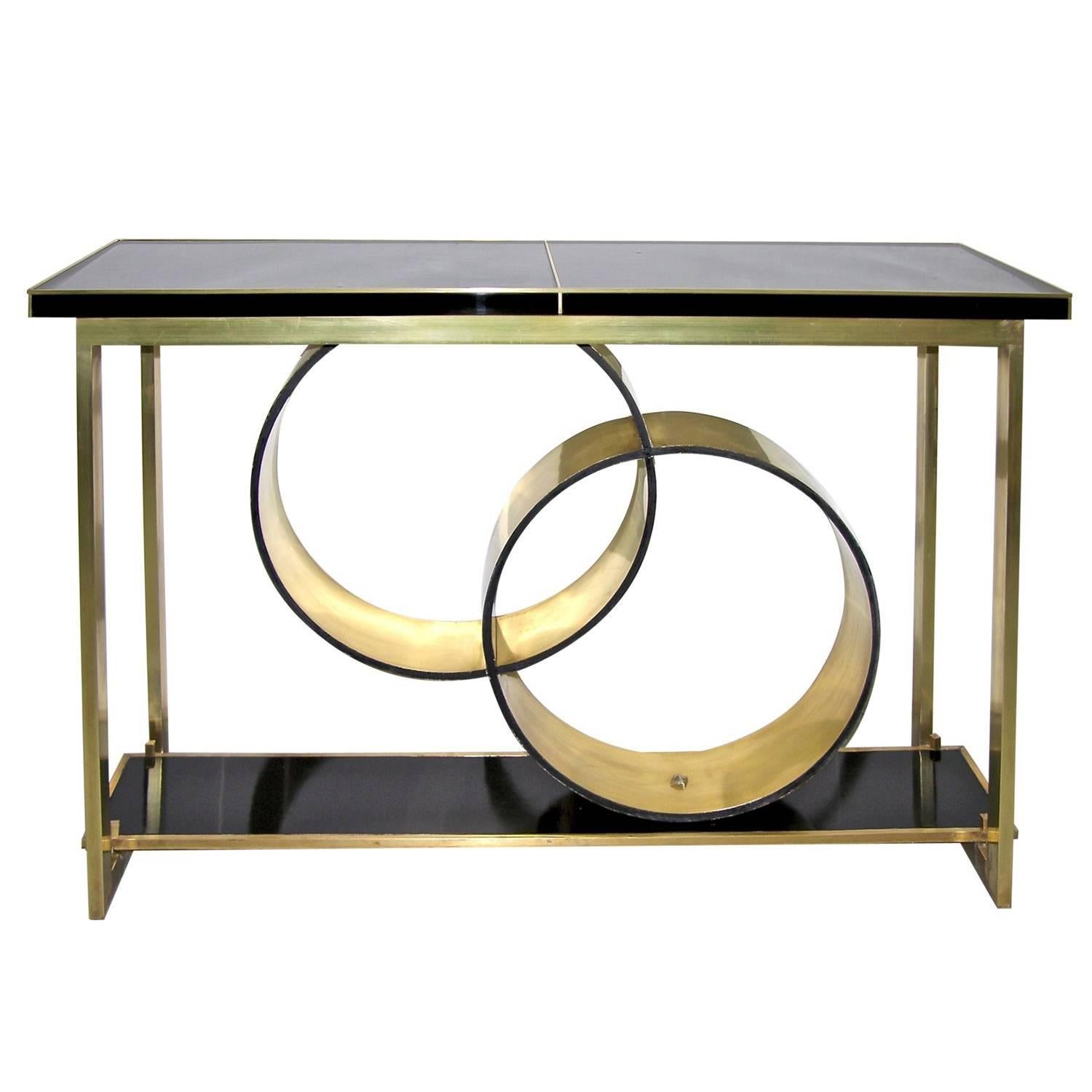 1970s Italian Modern Brass and Black Central Console