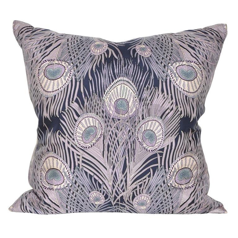 Vintage Liberty of London Peacock Silk Scarf with Irish Linen Cushion