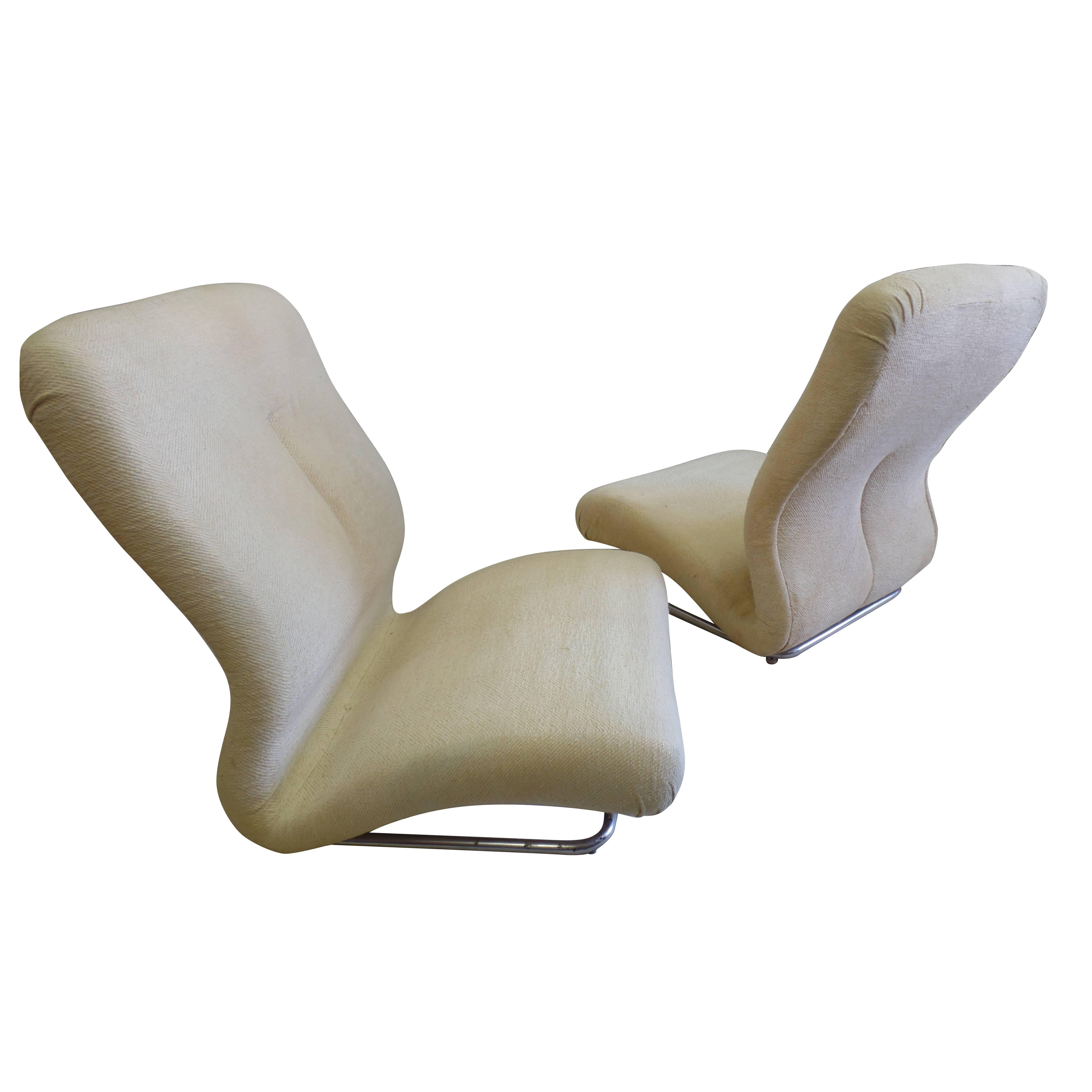 Rare Pair of Italian Mid-Century Modern / Space Age Lounge Chairs by IPE For Sale