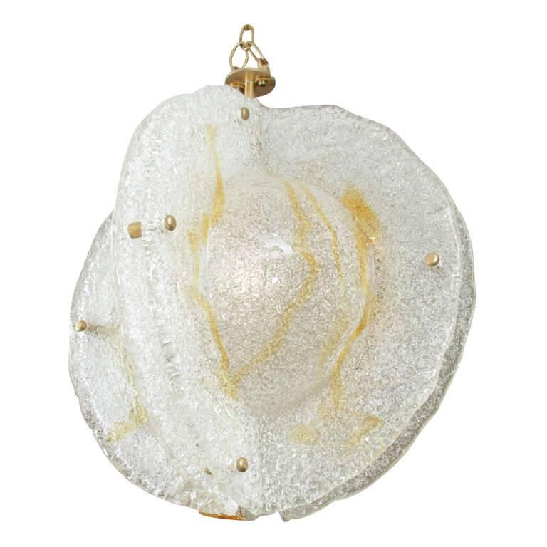 Frosted Glass Globe Pendant with Amber Detail by Mazzega