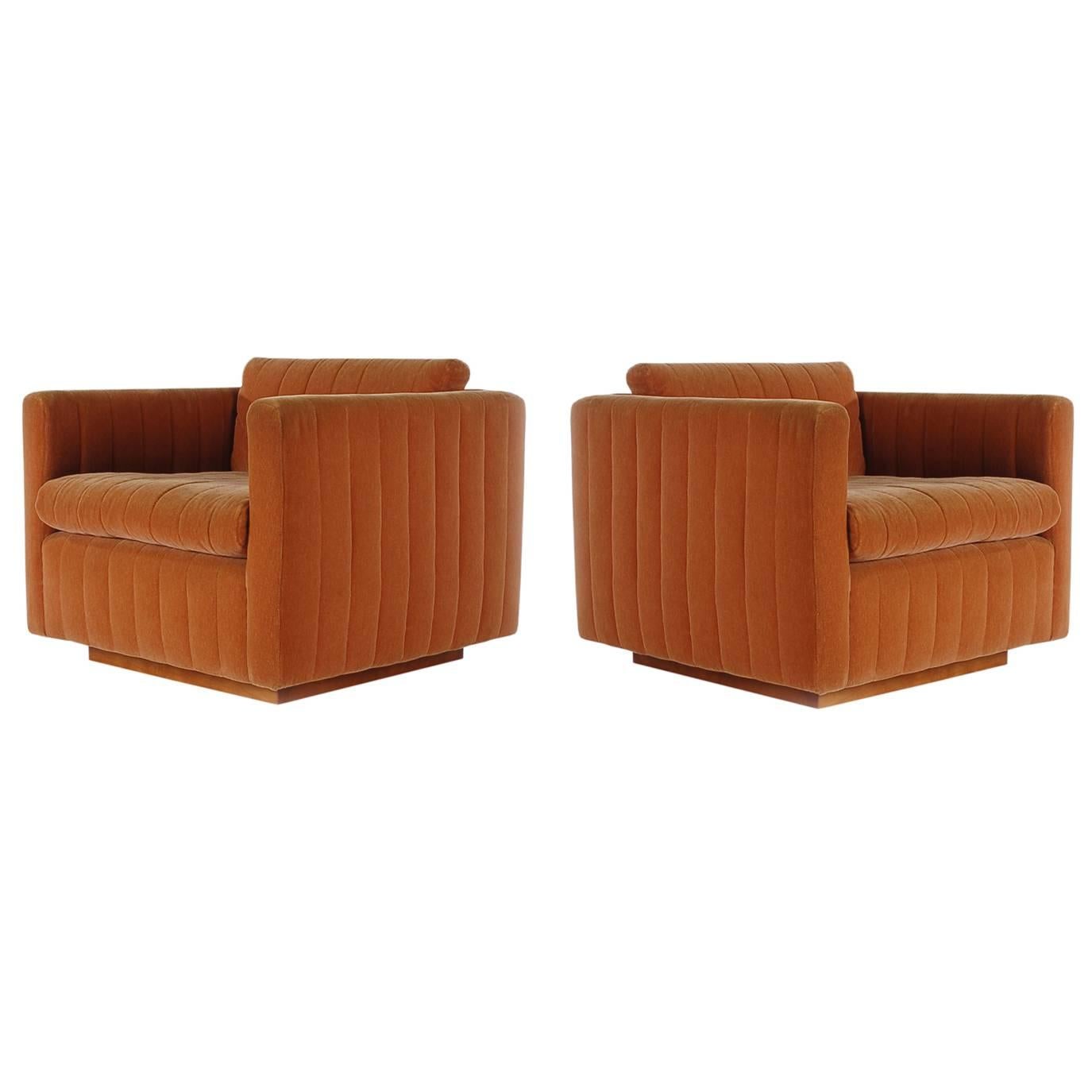 Mid-Century Modern Milo Baughman Art Deco Cube Club Lounge Chairs