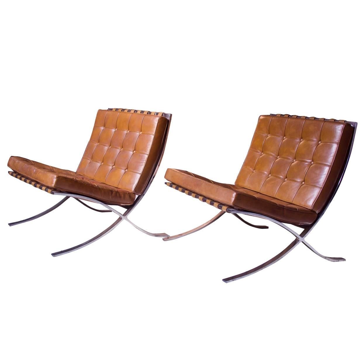 Pair of Vintage "Barcelona" Chairs by Ludwig Mies Van Der Rohe for