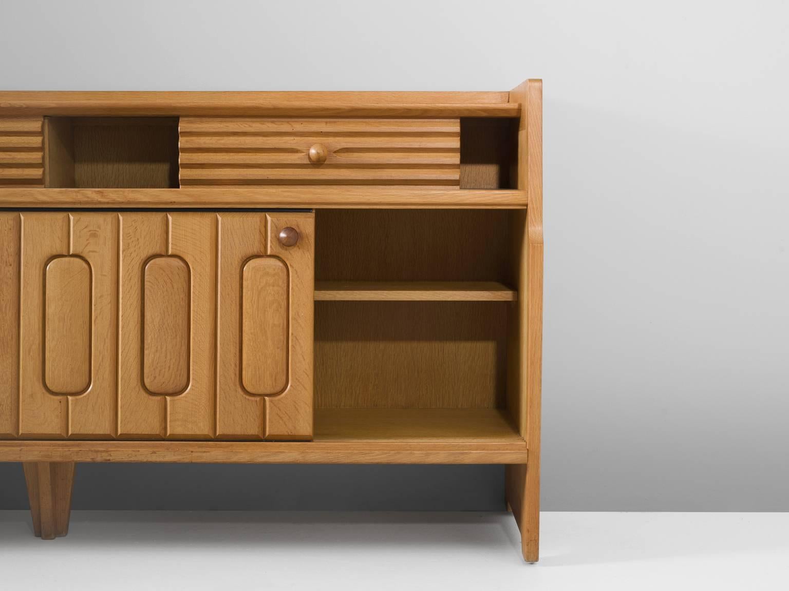 French Guillerme & Chambron Sideboard in Oak and Ceramic