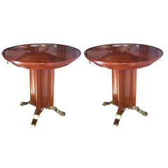 Maison Rinck Pair of Extremely Refined Side Tables with Gold Bronze Hardware