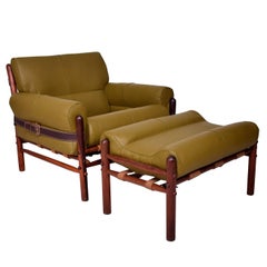 Danish Modern Arne Norrel "Kontiki" Safari Chair & Ottoman