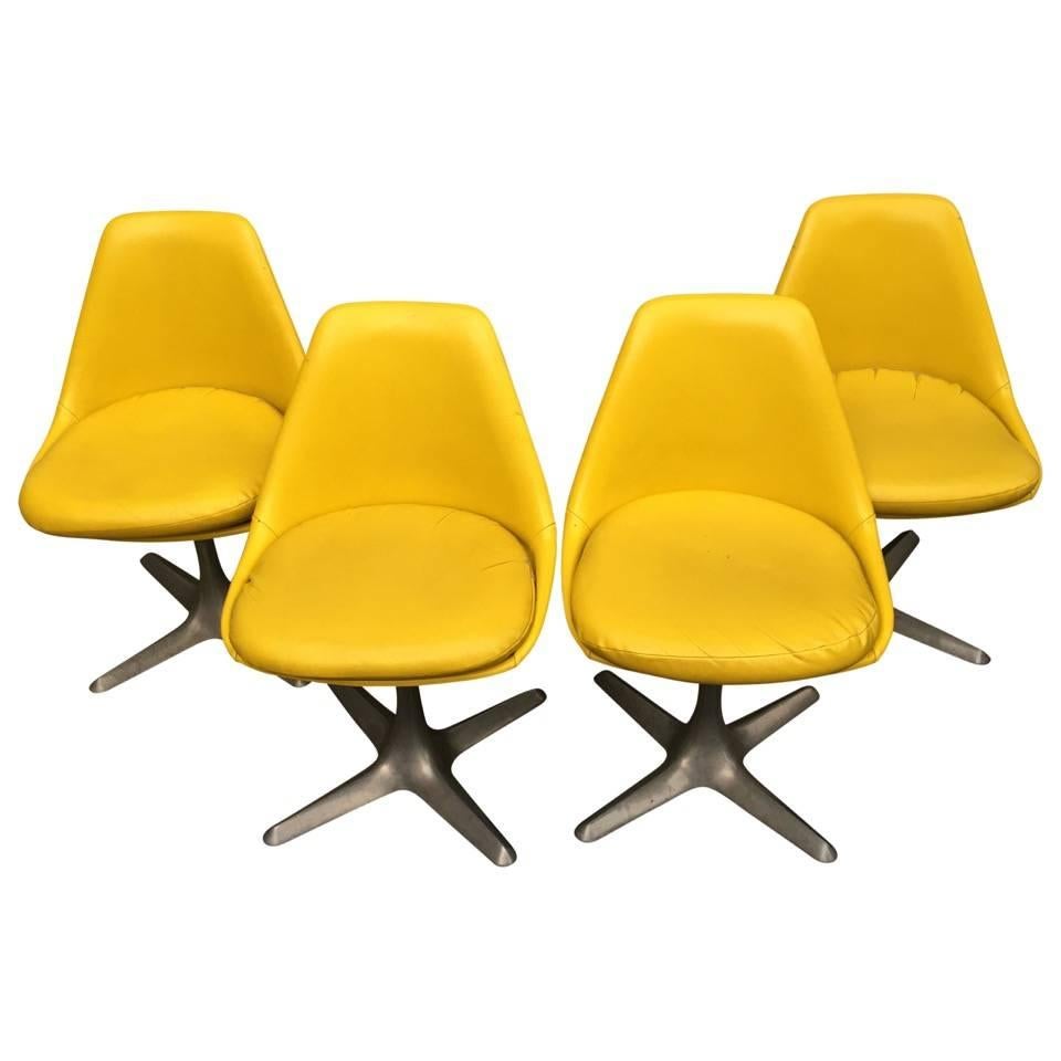 Mid-Century Modern Four Maurice Burke for Arkana Yellow Dining Chairs