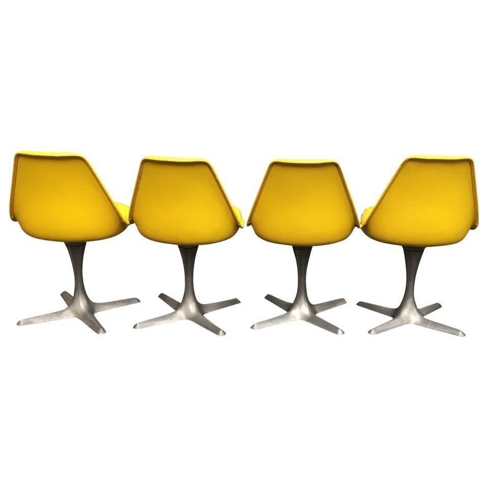 Four Maurice Burke for Arkana Yellow Dining Chairs (Leder)