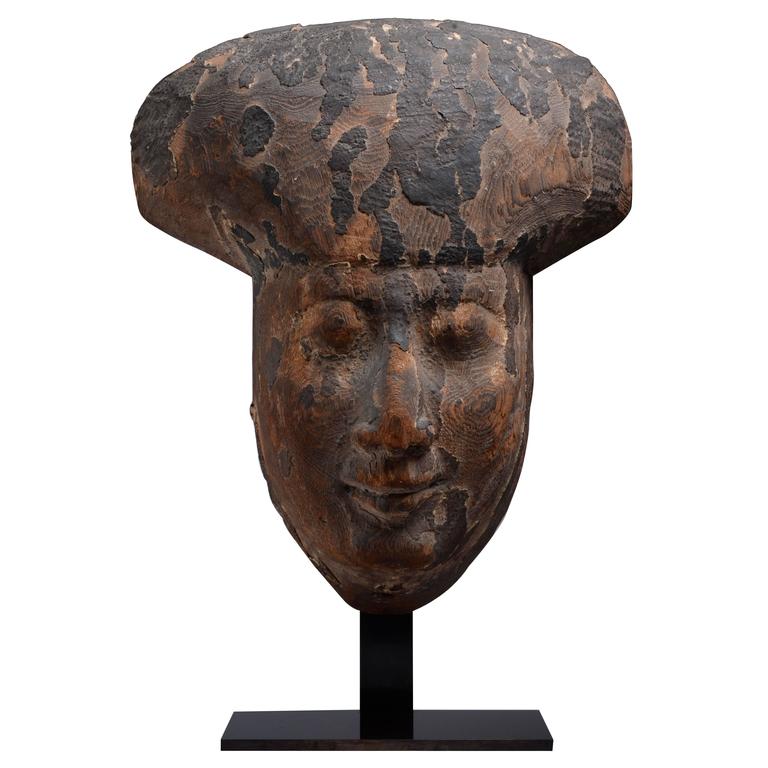 Ancient Egyptian Wooden Sarcophagus Face Mask, 200 BC For Sale at 1stdibs