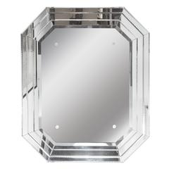 Hollywood Regency Segmented and Layered Octagonal Mirror with Crystal Florets