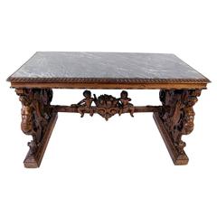 19th Century Italian Renaissance Style Marble-Top Library Table