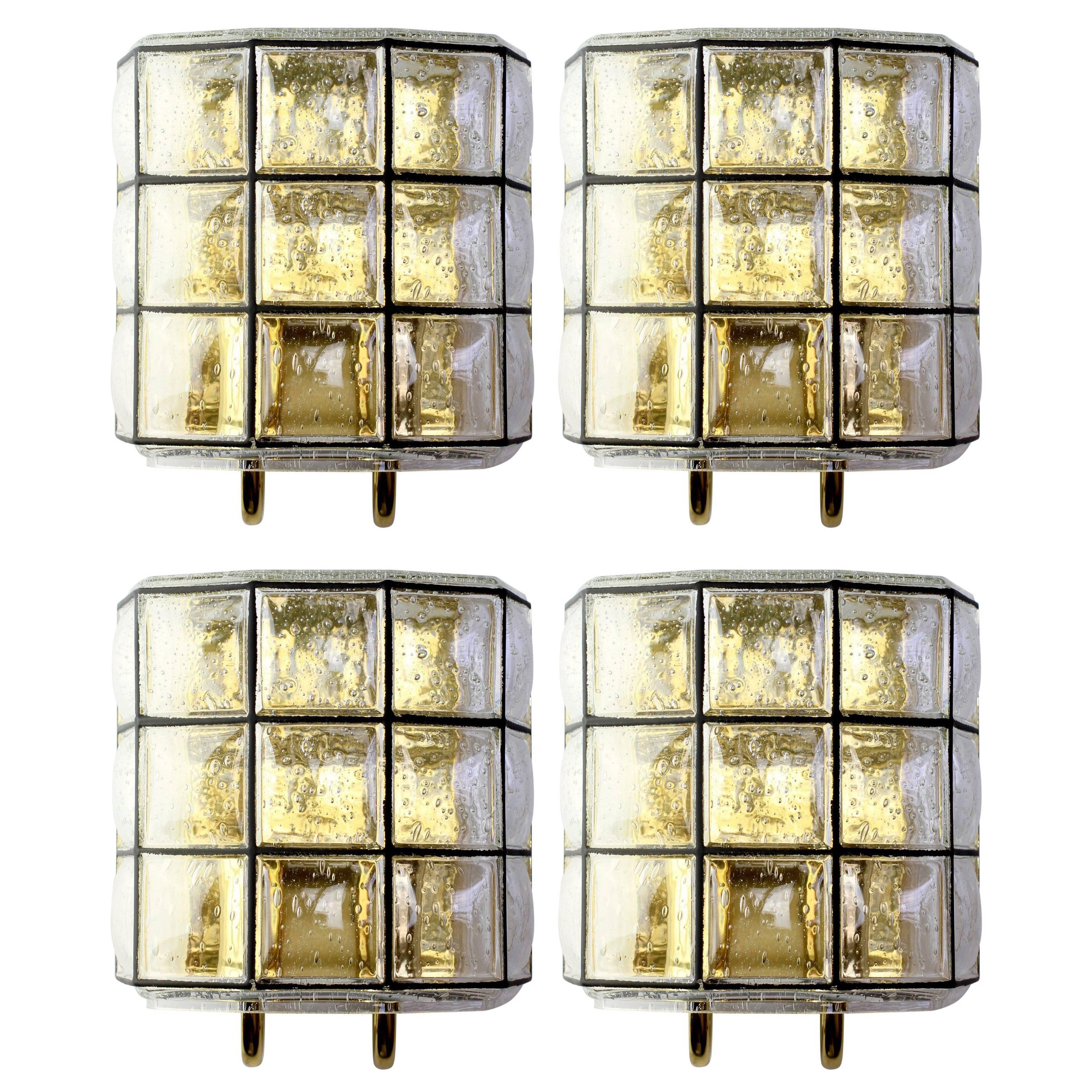 1 of 4 Large Mid Century Iron and Bubble Glass Wall Lights by Glash�ütte Limburg