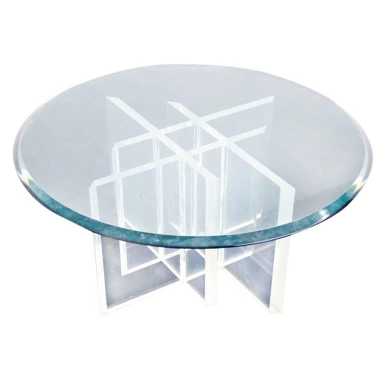 Lucite Base Glass Top Round Mid Century Modern Coffee Table 