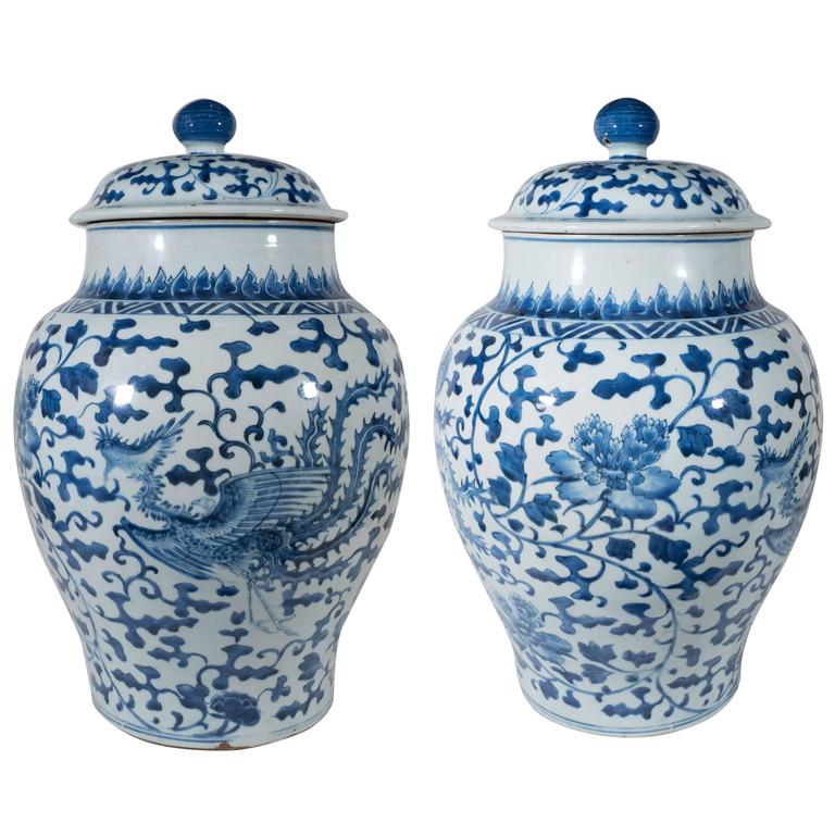 Antique Blue and White Chinese Porcelain Ginger Jars at 1stdibs