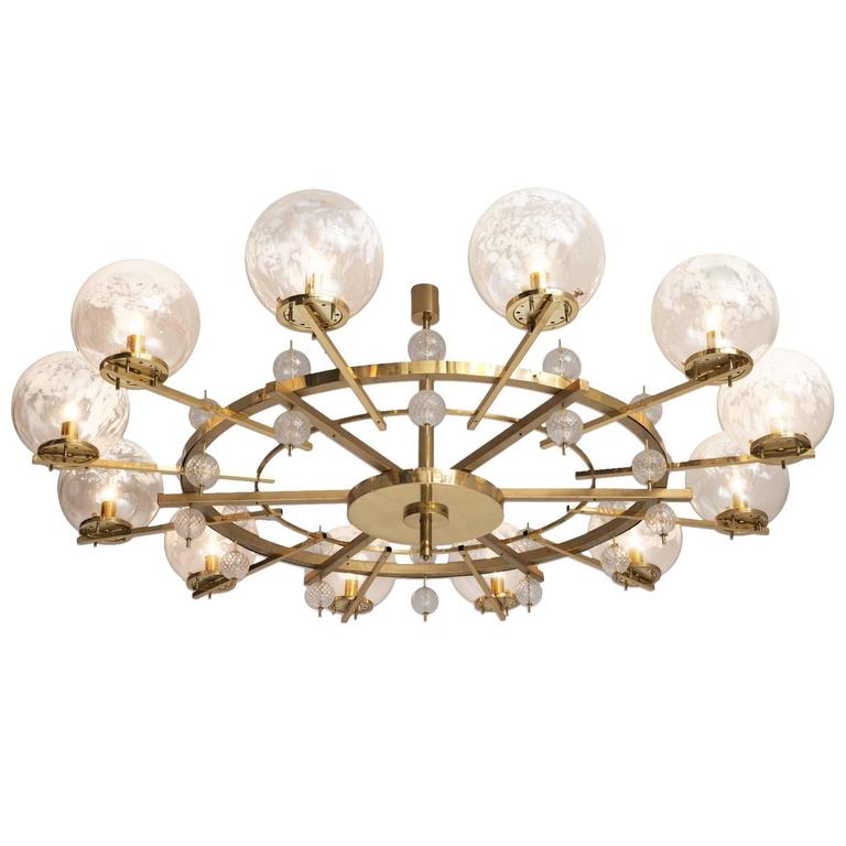 Extreme Large 8.5 ft. Chandelier in Brass and ArtGlass Spheres For