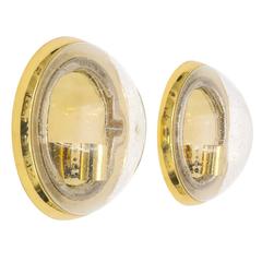 Pair of Brass and Bubble Glass Wall or Ceiling Lights by Hillebrand, 1980s 4