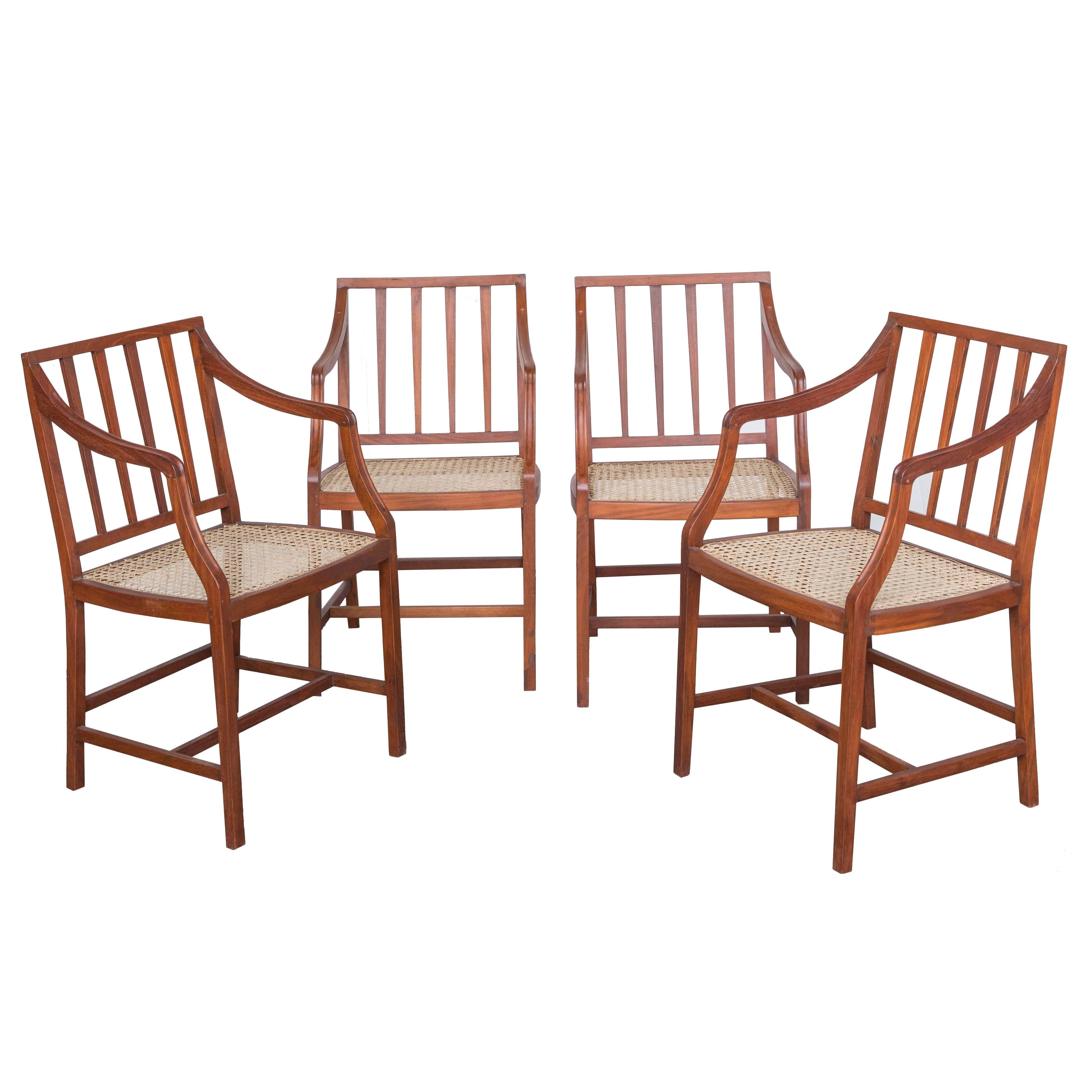 Set of Four Stylish Caned Chairs in Rare Nadun Wood For Sale