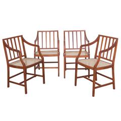 Set of Four Stylish Caned Chairs in Rare Nadun Wood