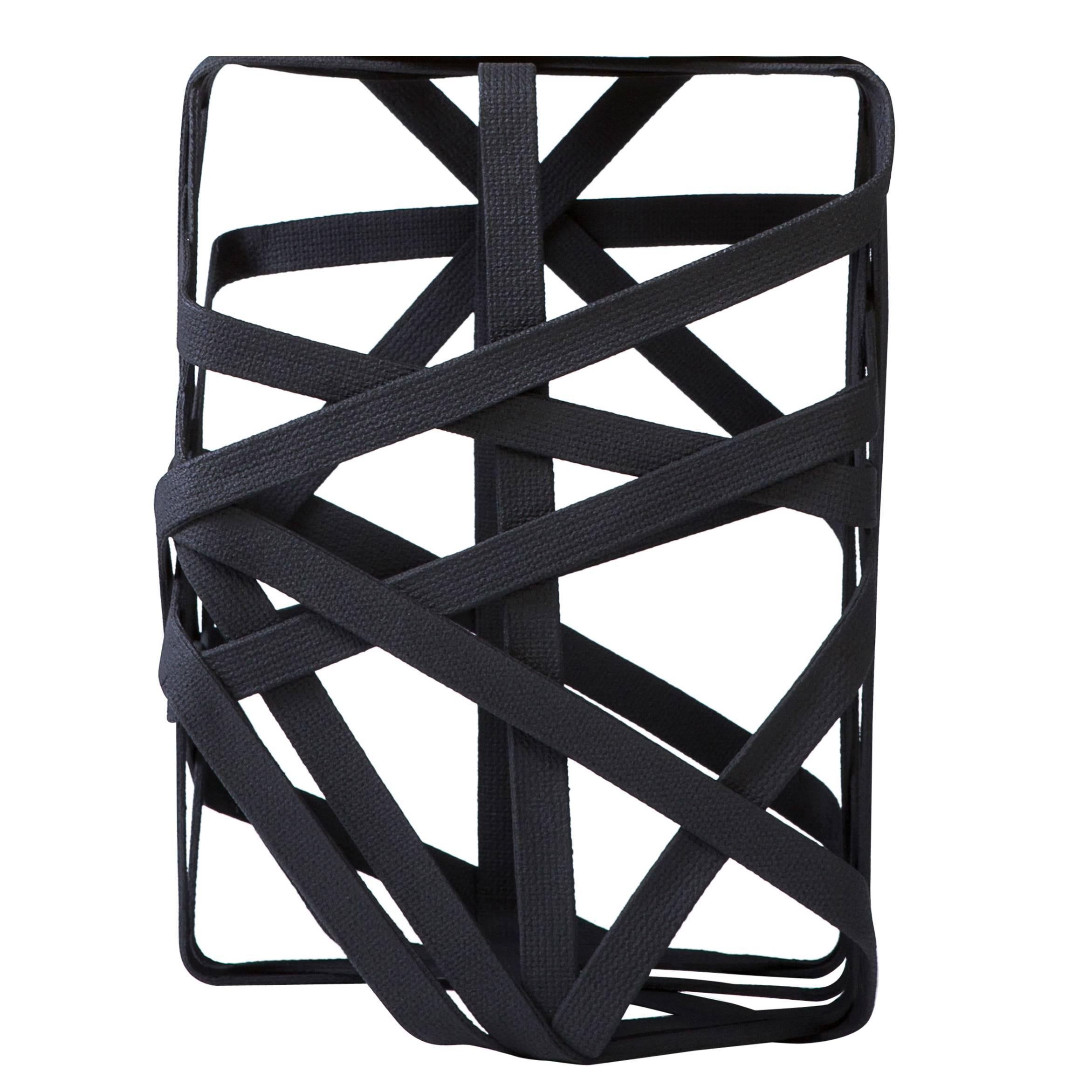 Contemporary Side Table Made from Hardened Cotton Strips, Rectangle