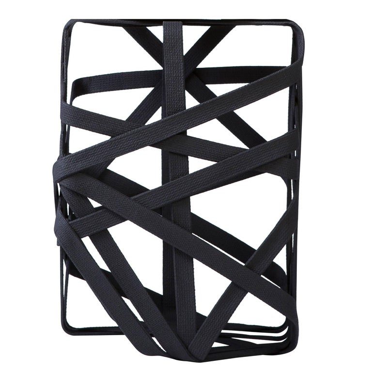 Contemporary Side Table Made from Hardened Cotton Strips, Rectangle For Sale