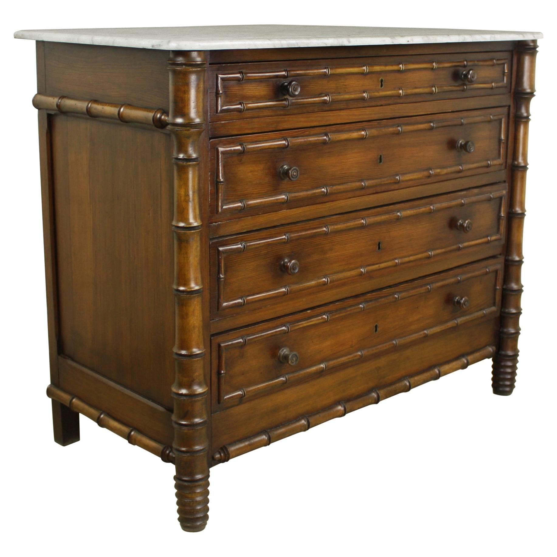 Marble-Top Faux Bamboo Chest of Drawers