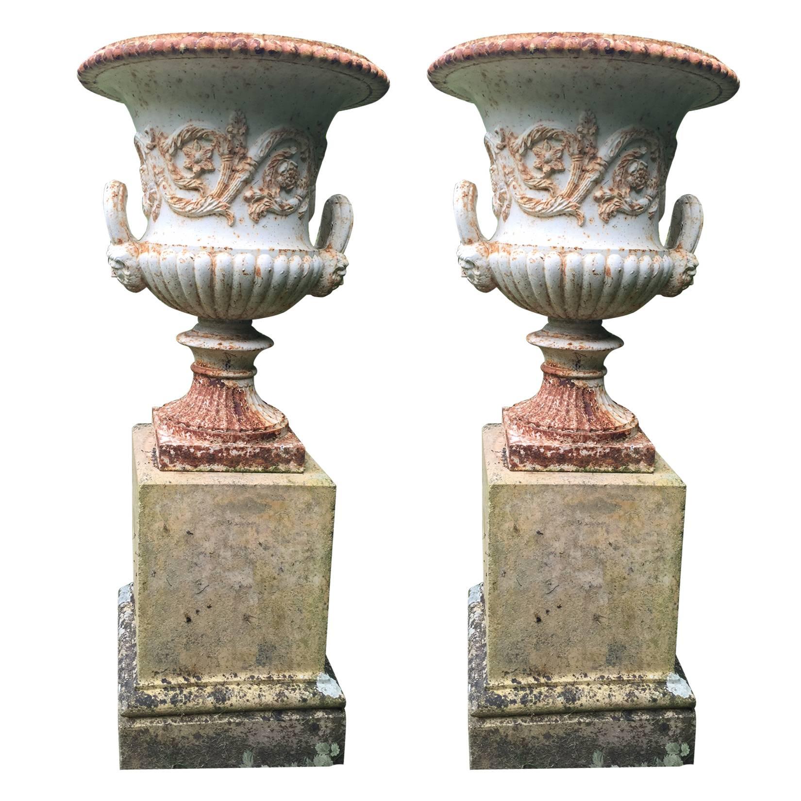19th Century Pair of Antique Cast Iron Urn For Sale