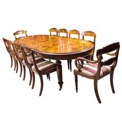 Stunning Burr Walnut Marquetry Dining Table 10 Chairs 11