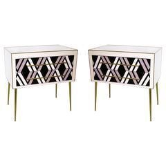 1980s Italian Modern Pair of Geometric Black White Gray Chests / Side Tables 7