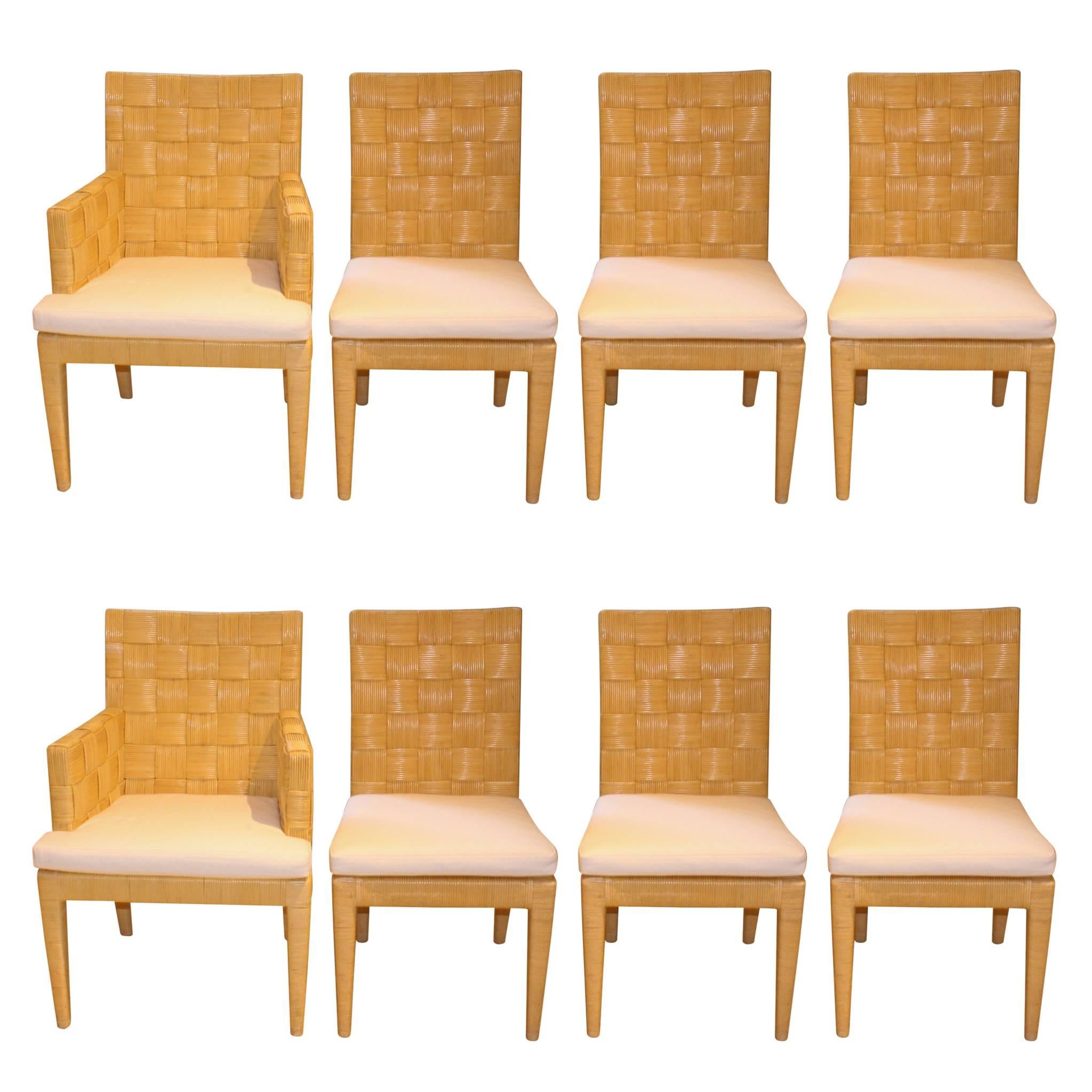 Set of Eight Donghia Woven Rattan Dining Chairs