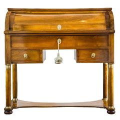 19th Century Italian Empire Walnut Center Cylinder Bureau Desk 