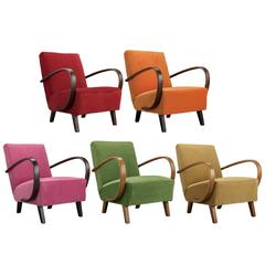 Jindrich Halabala Velvet and Bentwood Armchairs, circa 1930