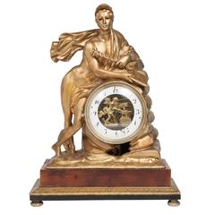 Antique Austrian Late Empire Wooden Striking Mantel Clock with Animated Eyes, 1830