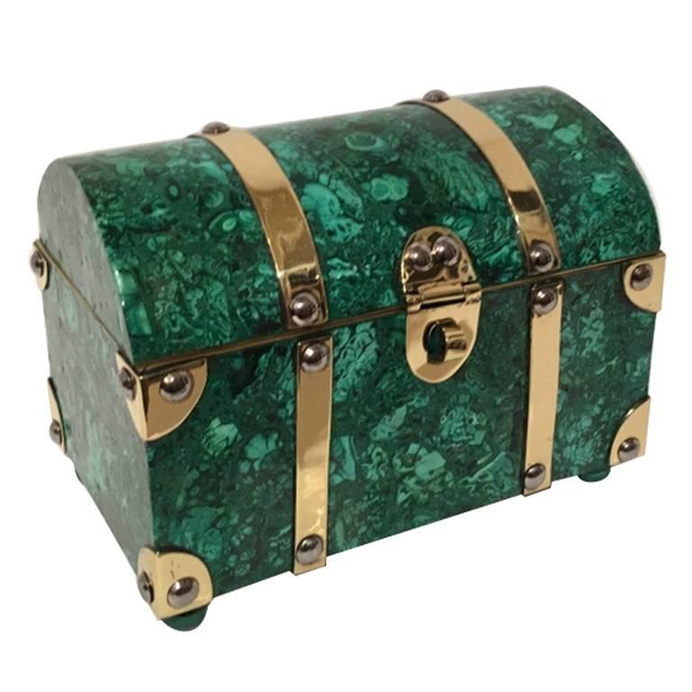 Italian Malachite and Brass Treasure Chest Box at 1stDibs treasure