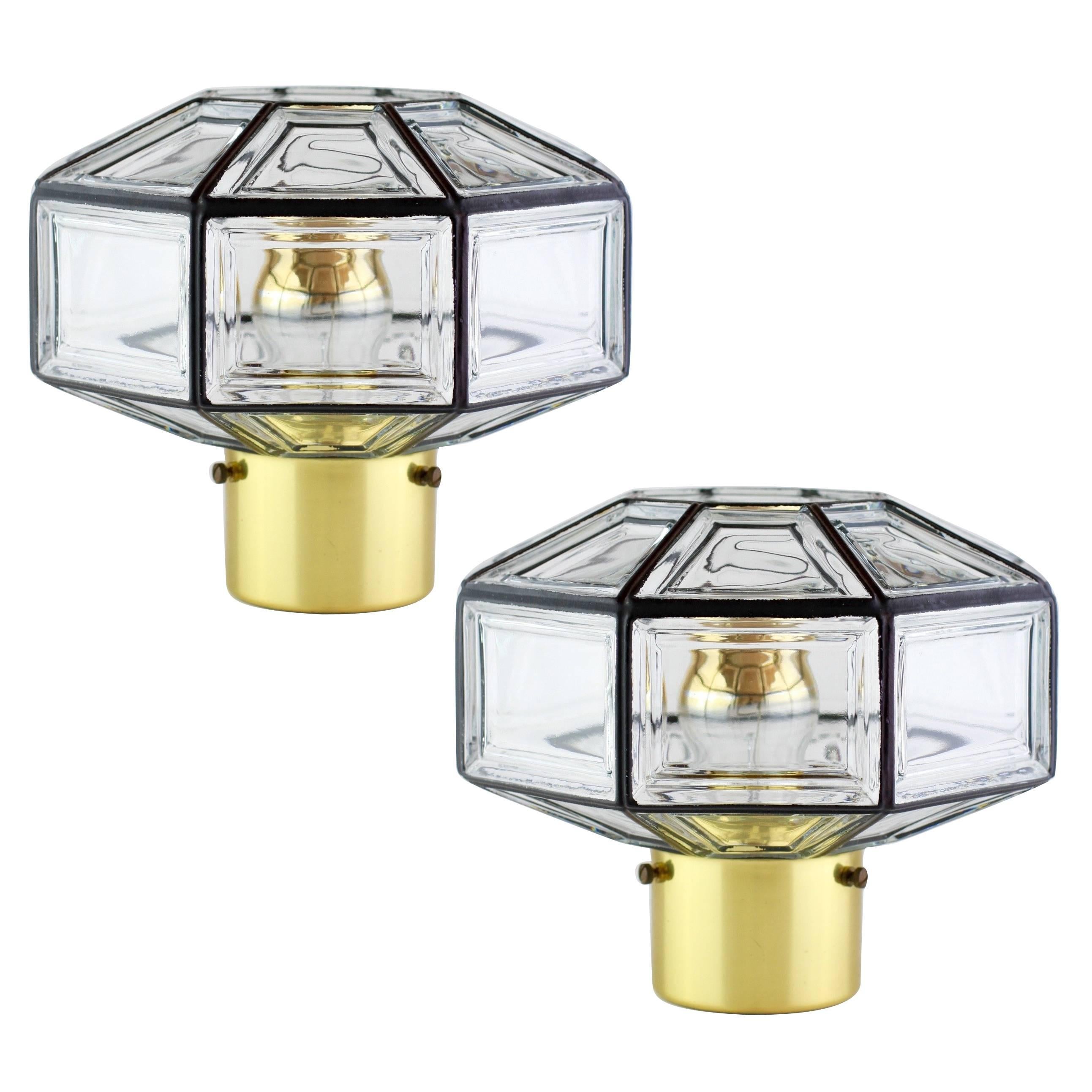Iron and Clear Glass Flush Mount Light Fixtures by Glashütte Limburg, circa 1965 For Sale