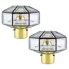 Iron and Clear Glass Flush Mount Light Fixtures by Glashütte Limburg, circa 1965 9