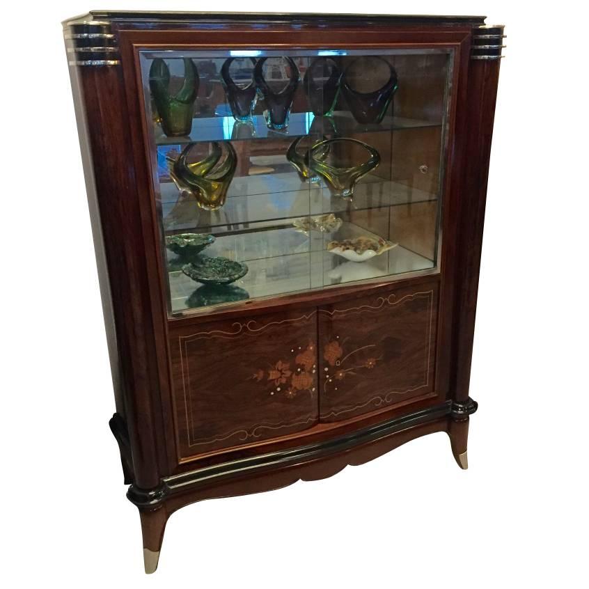 French Art Deco Vitrine Bar or Display Cabinet in the Style of Jules Leleu