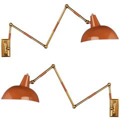 Rare Pair of Extending French 1950s Sconces with Elliptical Shades