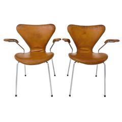 Arne Jacobsen Series 7 Leather Armchairs for Fritz Hansen, Danish, 1950s