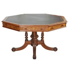 Antique Gillows of Lancaster walnut octagonal drum table, England circa 1860