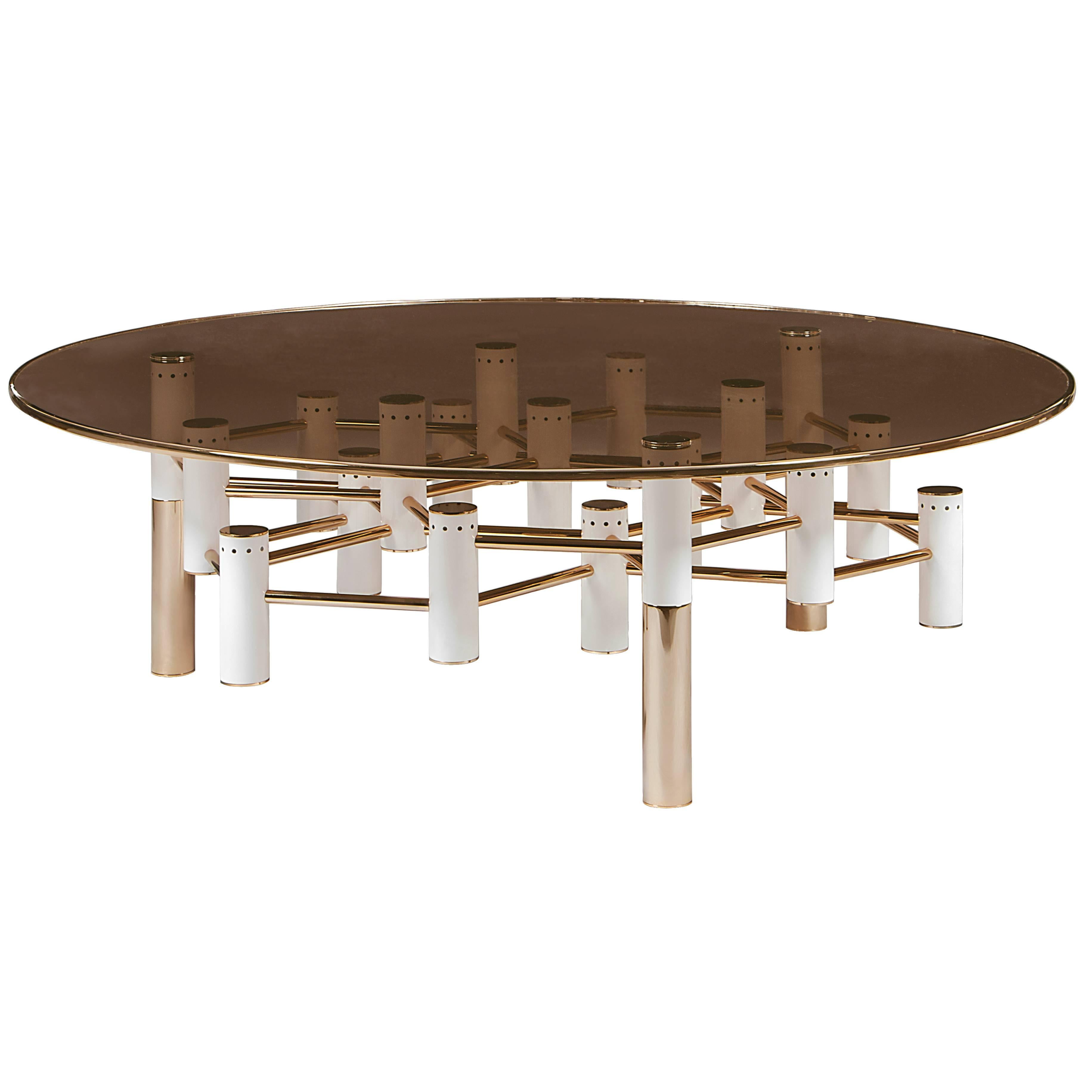 European Mid-Century Modern style Round Copper and Glass Coffee, Cocktail Table For Sale