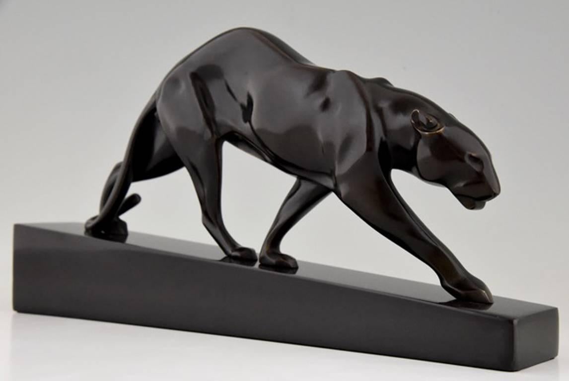 French Art Deco Bronze Panther Maurice Prost, Susse Freres, 1925, L.14.6 inch.  1
